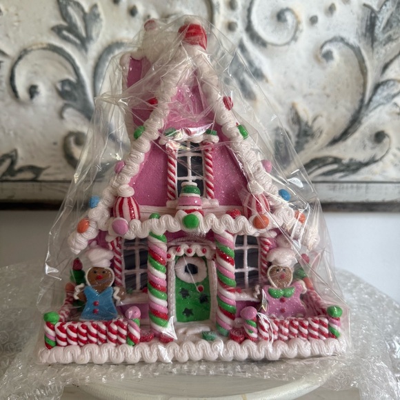 Kurt Adler Lighted Pink and Green Gingerbread House Decor - Picture 1 of 5
